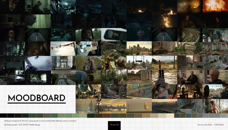 Moodboard von SOLACE mit verschiedenen Bilder aus anderen Filmen und Serien.