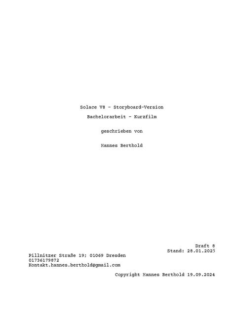 Erste Seite vom Drehbuch von SOLACE.