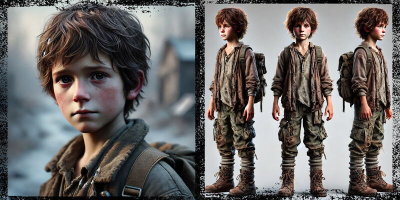 KI generiertes Konzeptbild vom Portrait und des Outfits vom Jungen aus SOLACE.