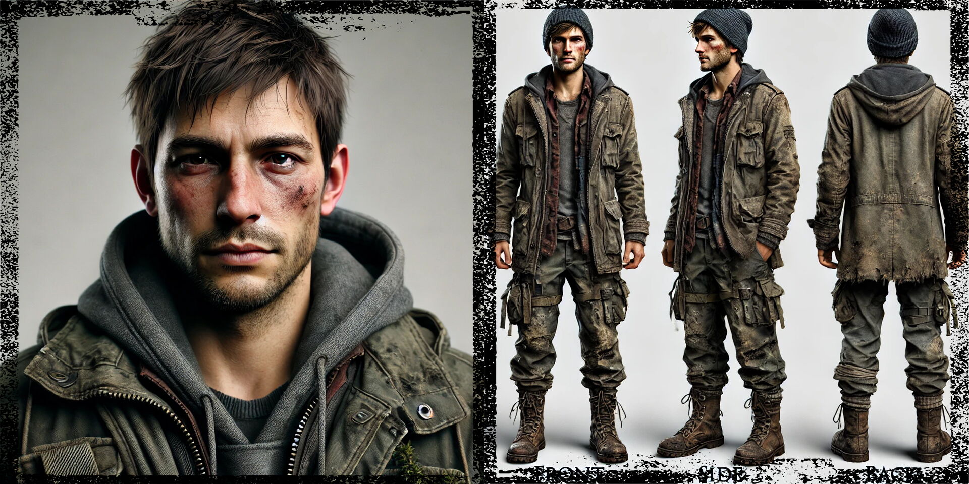 KI generiertes Konzeptbild vom Portrait und des Outfits von Elliot aus SOLACE.